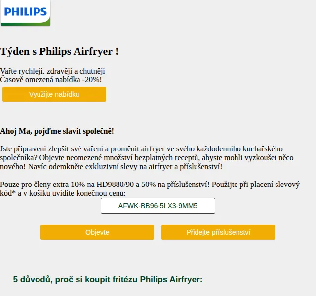 Philips: Týden Airfryer – sleva 20 % a extra kód – červen 2026 | Nuslet.cz