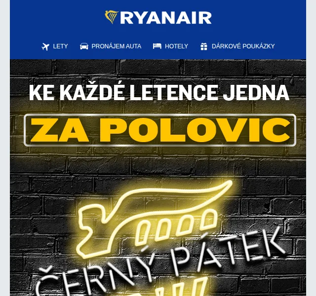Ryanair: Black Friday – 2. osoba za polovinu dnes v červnu 2026 | Nuslet.cz