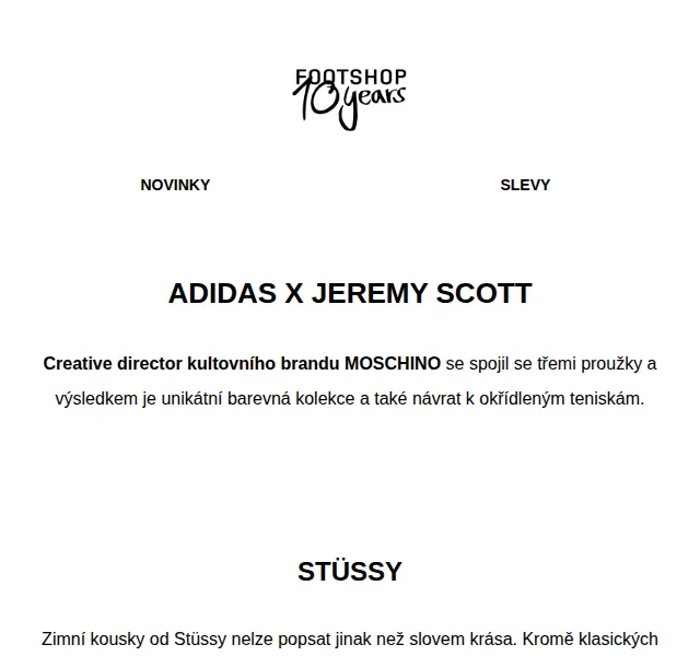 Footshop: adidas x Jeremy Scott, Stüssy, Nike – červen 2026 | Nuslet.cz