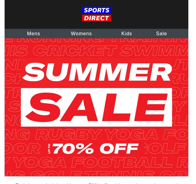 Sportsdirect.com: až 70% sleva na letní oblečení a boty – červen 2026 | Nuslet.cz