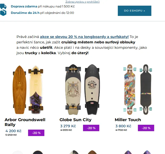 SNOWBOARD ZEZULA: sleva 20 % na longboardy a surfskaty – červen 2026 | Nuslet.cz