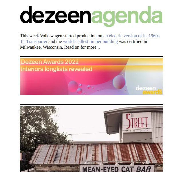 Dezeen Daily: Volkswagen ID Buzz a nejvyšší dřevostavba – červen 2026 | Nuslet.cz