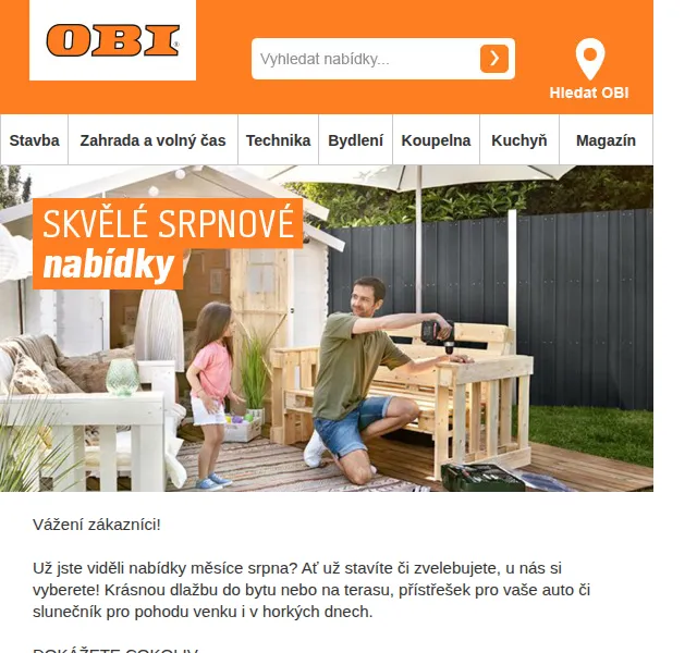 OBI Novinky: Srpnové akce – dlažba Dolomiti od 269 Kč/m², přístřešek na auto 23 990 Kč | srpen 2023 | Nuslet.cz