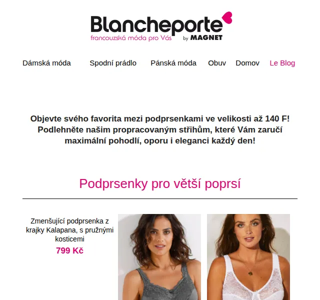 Blancheporte: -40 % na podprsenky až do košíčku F – červen 2026 | Nuslet.cz