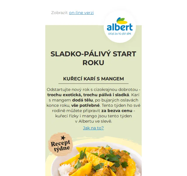 Albert: kuřecí karí s mangem – leden 2023 | Nuslet.cz