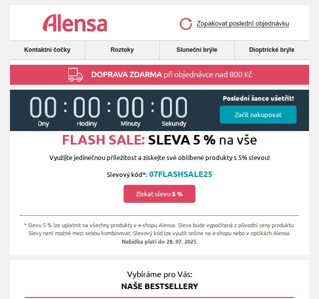 Alensa: SLEVA 5 % na celý nákup – červen 2025 | Nuslet.cz