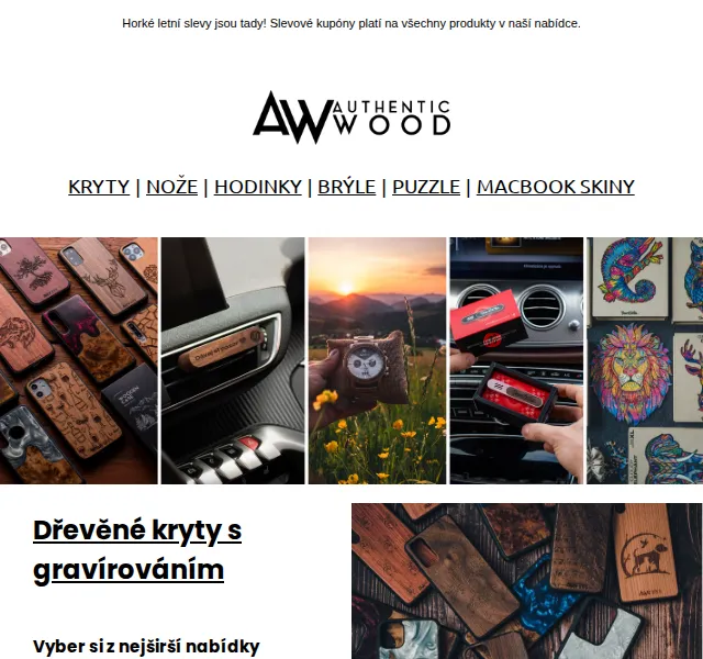 AuthenticWood: Letní slevy 15 % na dřevěné kryty, vůně, puzzle a nože – červen 2026 | Nuslet.cz