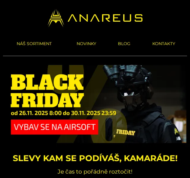 ANAREUS: Airsoft Black Friday – slevy až 51 % – červen 2026 | Nuslet.cz