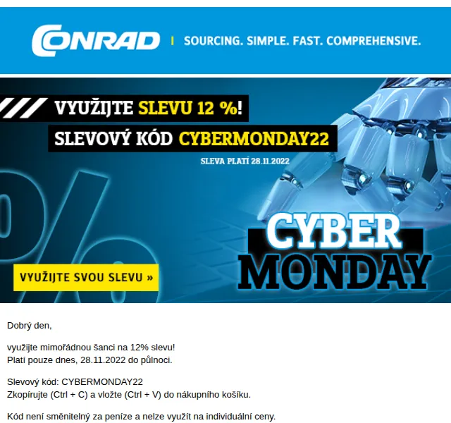 Conrad Electronic: Cyber Monday 12% sleva – červen 2026 | Nuslet.cz