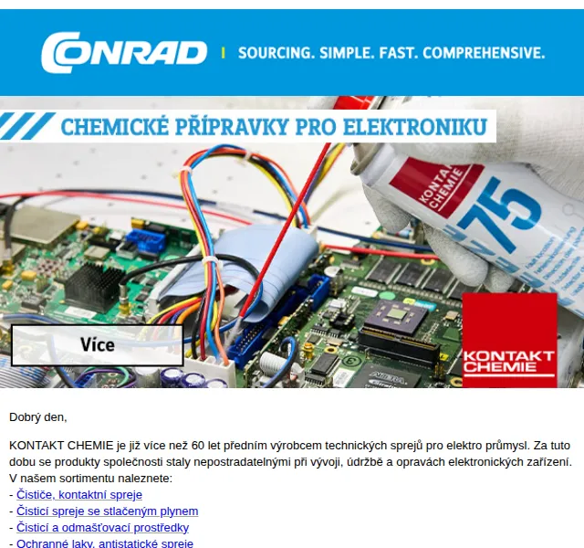 Conrad Electronic: technické spreje a chemie – červen 2026 | Nuslet.cz