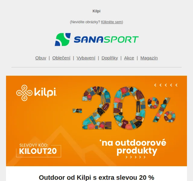 Sanasport: Kilpi outdoor se slevou 20 % – červen 2026 | Nuslet.cz