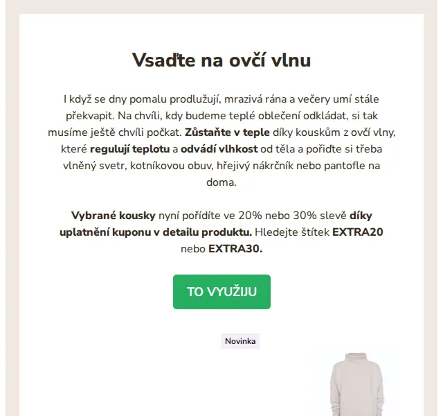 Ovečkárna: sleva až 30 % na vlněné oblečení – červen 2026 | Nuslet.cz