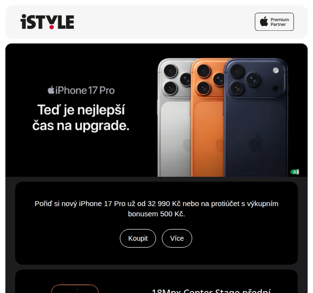 iSTYLE: iPhone 17 Pro od 32 990 Kč s bonusem 500 Kč – červenec 2026 | Nuslet.cz