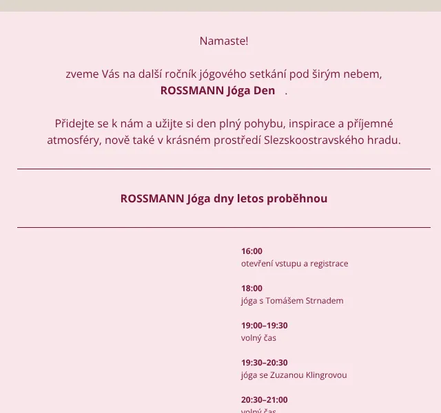 ROSSMANN: Jóga den 2026 – květen | Nuslet.cz