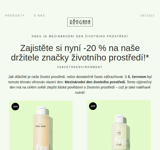 RINGANA: -20 % na držitele značky životního prostředí – červen 2026 | Nuslet.cz