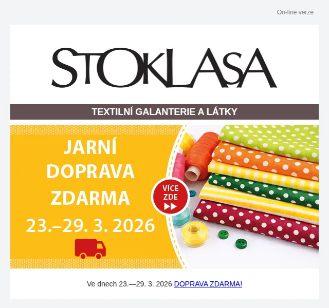 Stoklasa: Doprava zdarma do 29.3. + sleva až 40 % – březen 2026 | Nuslet.cz