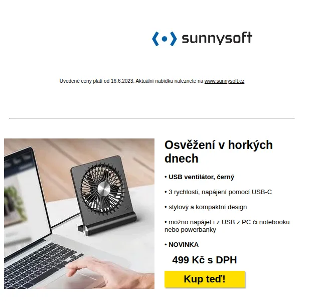 Sunnysoft.cz: letní výbava na cesty – USB ventilátor, JBL Boombox 3 – červen 2026 | Nuslet.cz