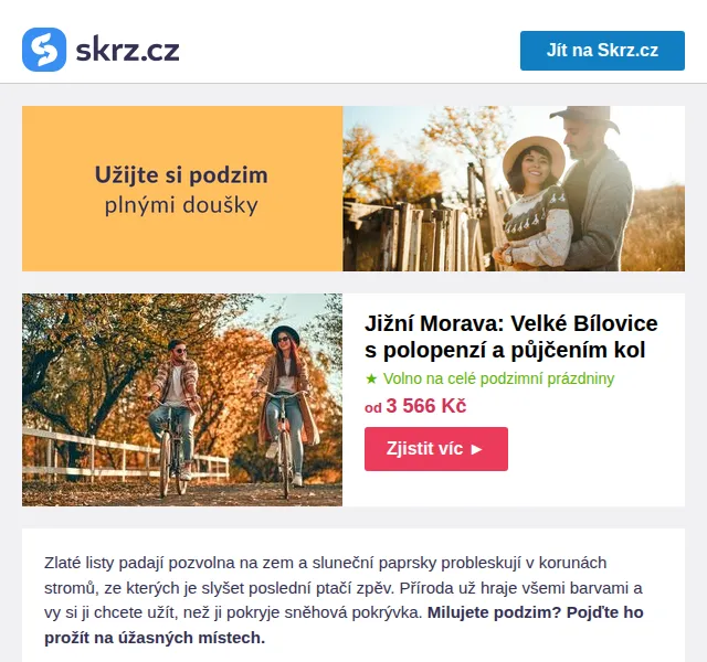 Skrz: Užijte si podzim – wellness a pobyty od 1 190 Kč – červen 2026 | Nuslet.cz