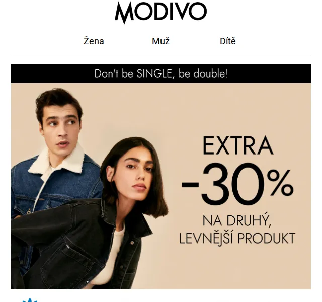 Modivo: extra sleva -30 % na druhý produkt + Hot Deals – červen 2026 | Nuslet.cz