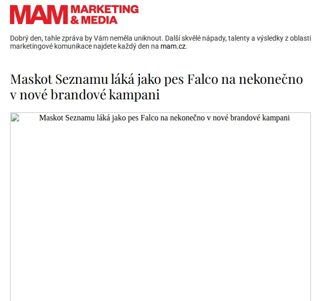 Marketing & Media: Maskot Seznamu pes Falco v nové kampani – červenec 2026 | Nuslet.cz