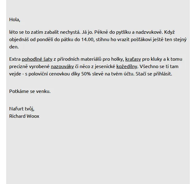 Richard Woox: 50% sleva na letní módu a obuv – červen 2026 | Nuslet.cz