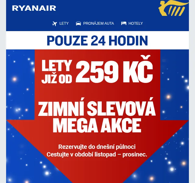 Ryanair: letenky od 259 Kč – červen 2026 | Nuslet.cz