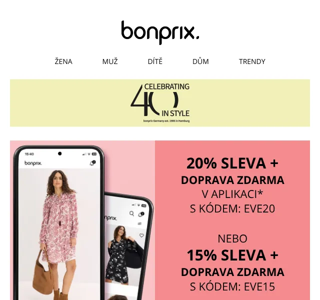 Bonprix: 20 % sleva v aplikaci + doprava zdarma – duben 2026