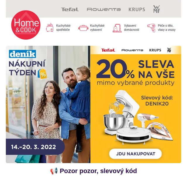 Home & Cook: Sleva 20% na Tefal a Rowenta – červen 2026 | Nuslet.cz