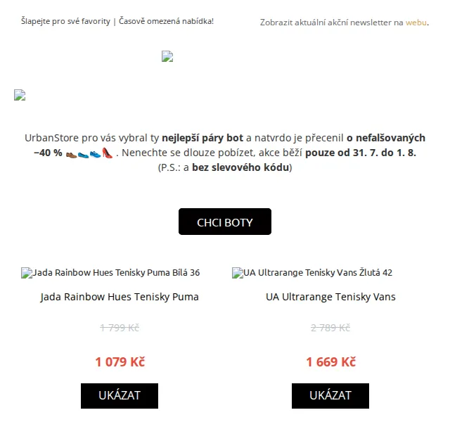 UrbanStore: 40% sleva na boty Puma, Vans, Converse – červen 2026 | Nuslet.cz