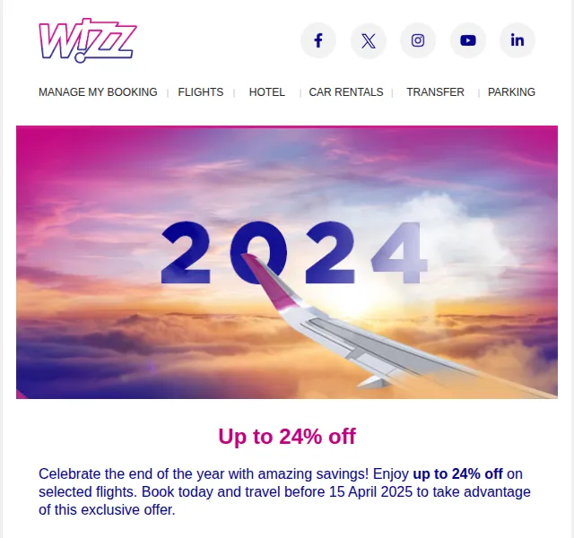 Wizz Air: End of Year Sale – sleva až 24 % na letenky – červen 2026 | Nuslet.cz