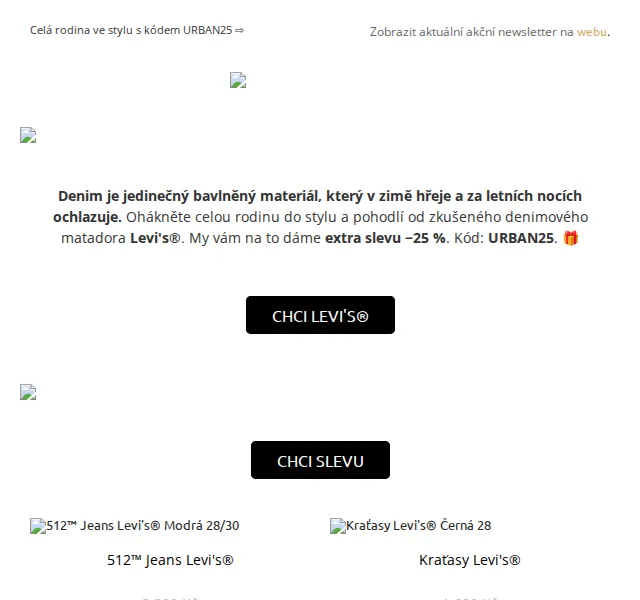 UrbanStore: Levi's s extra slevou −25 % – červen 2026 | Nuslet.cz