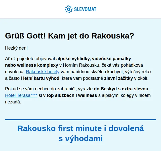 Slevomat: Rakousko letní dovolená až -44 % – duben 2026