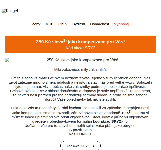 KLiNGEL: 250 Kč sleva jako kompenzace – červen 2026 | Nuslet.cz