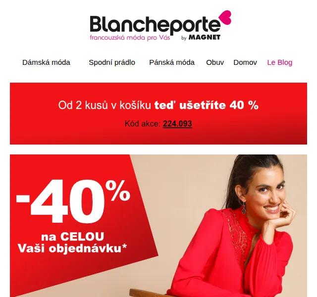 Blancheporte: 2 kousky = sleva -40 % – červen 2026 | Nuslet.cz