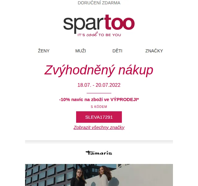 Spartoo: -60% na Tamaris, Camper, Lacoste – červenec 2026 | Nuslet.cz