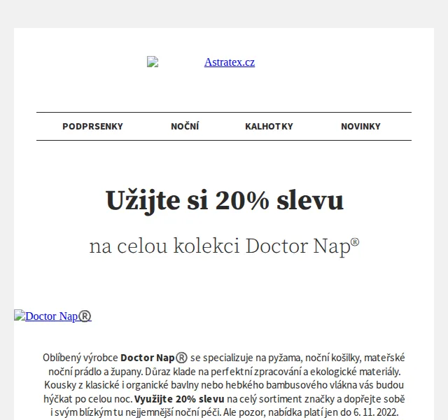 Astratex.cz: 20% sleva na Doctor Nap – červen 2026 | Nuslet.cz