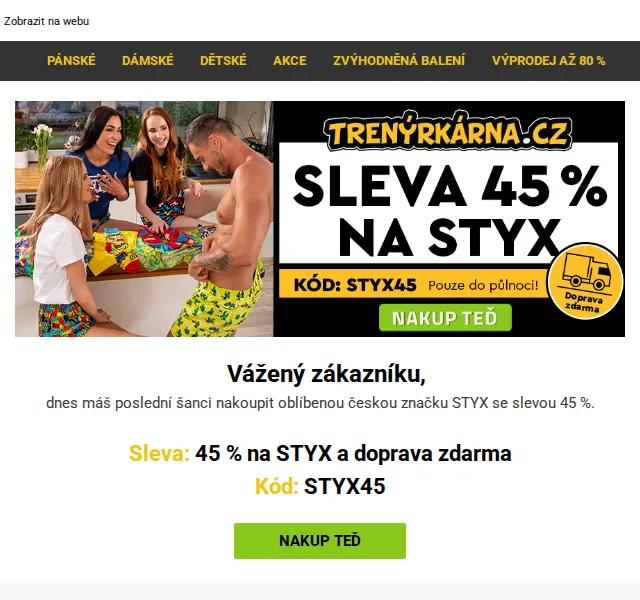 Lukáš z Trenýrkárna.cz: sleva 45 % na Styx – červen 2026 | Nuslet.cz
