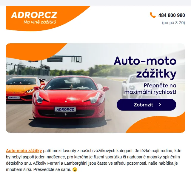 Adrop.cz: Auto-moto zážitky se slevou – červen 2026 | Nuslet.cz