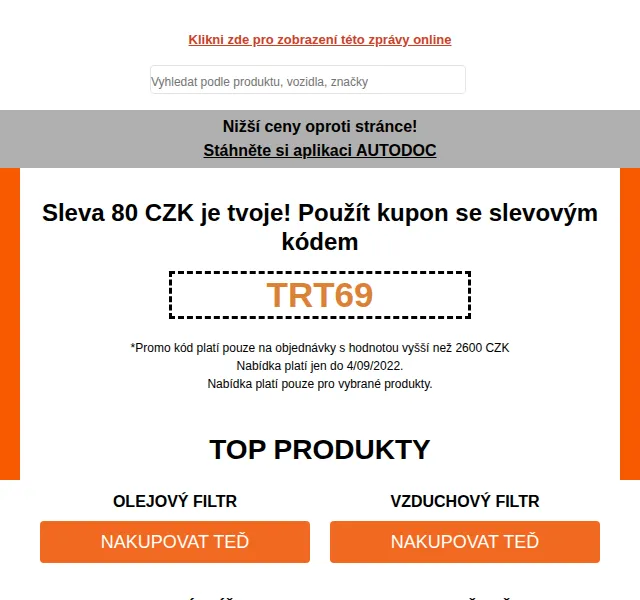 Autodoc: Sleva 80 Kč na autodíly – červen 2026 | Nuslet.cz