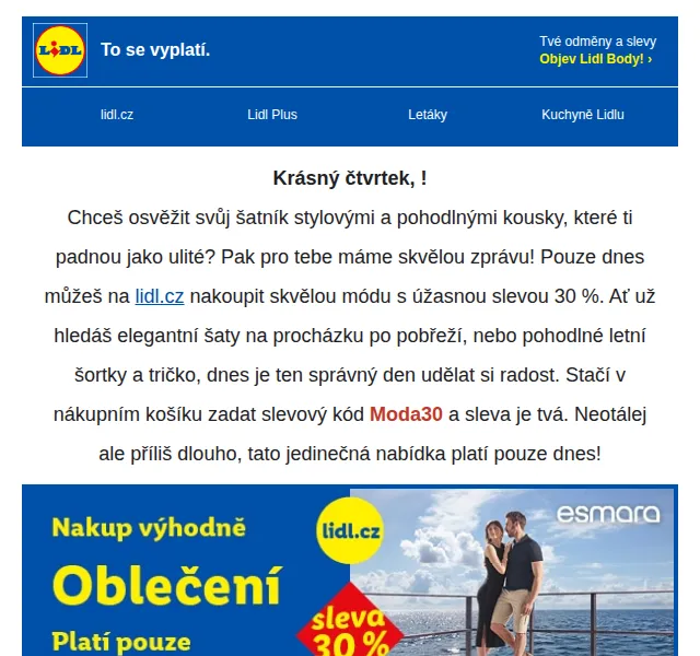 Lidl: Sleva 30 % na módní oblečení – červen 2026 | Nuslet.cz