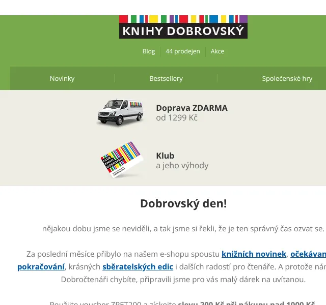 KnihyDobrovsky.cz: 200 Kč sleva na knihy – červen 2026