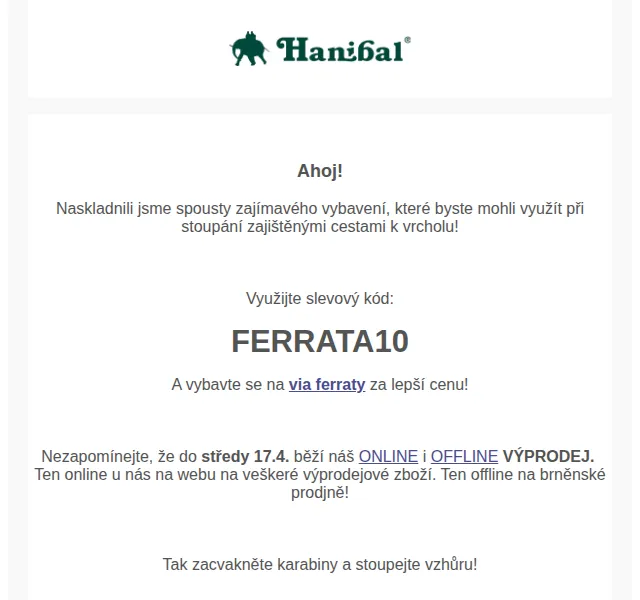 Hanibal.cz: Sleva 10% na ferratové vybavení – červen 2026 | Nuslet.cz