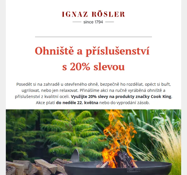 Ignazrosler.cz: 20% sleva na ohniště Cook King – červen 2026 | Nuslet.cz