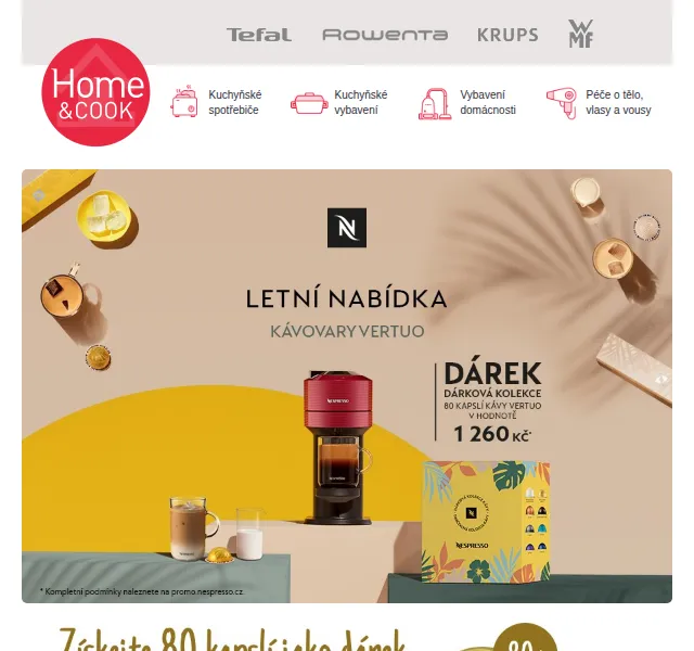 Home & Cook: Nespresso kávovar + 80 kapslí zdarma – červen 2026 | Nuslet.cz