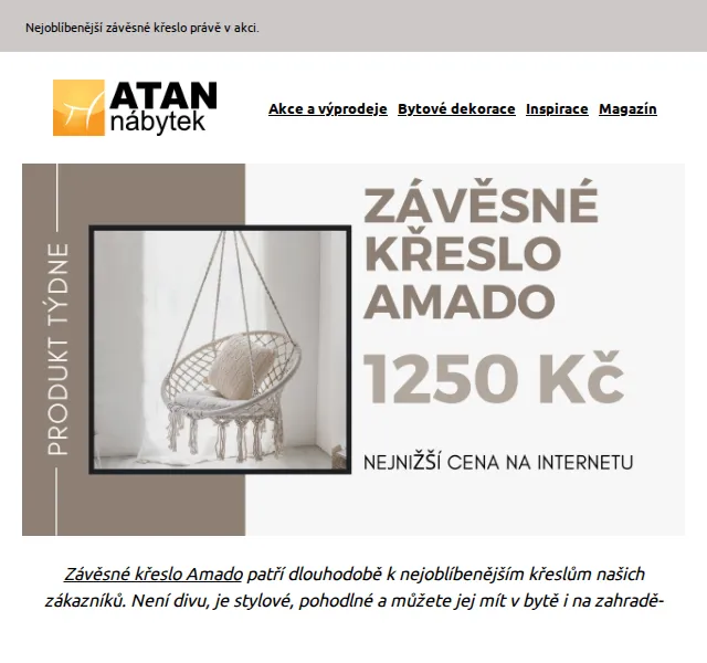 ATAN nábytek: Závěsné křeslo Amado od 1250 Kč – červen 2026 | Nuslet.cz