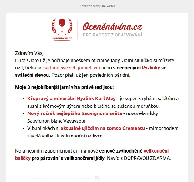 Vláďa z Oceněnávína.cz: Jarní vína a velikonoční balíčky s dopravou zdarma – červen 2026 | Nuslet.cz