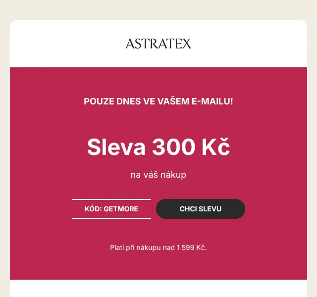 Astratex.cz: 300 Kč sleva + 25 % – květen 2026 | Nuslet.cz