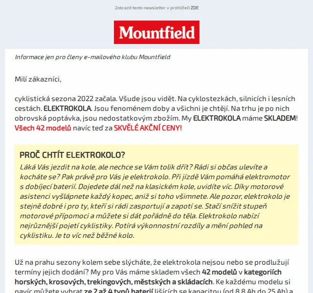 Mountfield: Elektrokola od 14 990 Kč – červen 2026 | Nuslet.cz