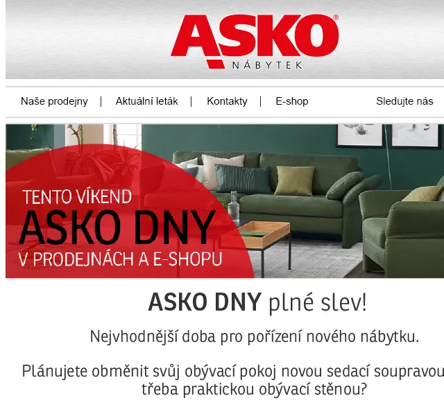 Asko Nábytek: slevy na nábytek – červen 2026 | Nuslet.cz