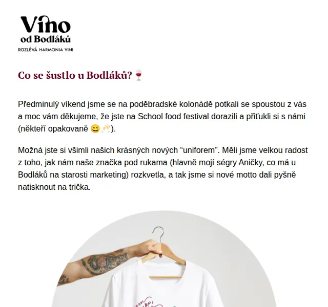 Jitka za Víno od Bodláků: Trička a víno týdne – červen 2026 | Nuslet.cz